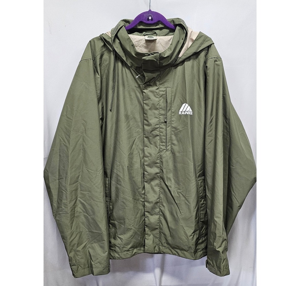 Rainier Mens Hooded Rain Jacket Olive Green Full Zip Windbreaker Outdoor Coat